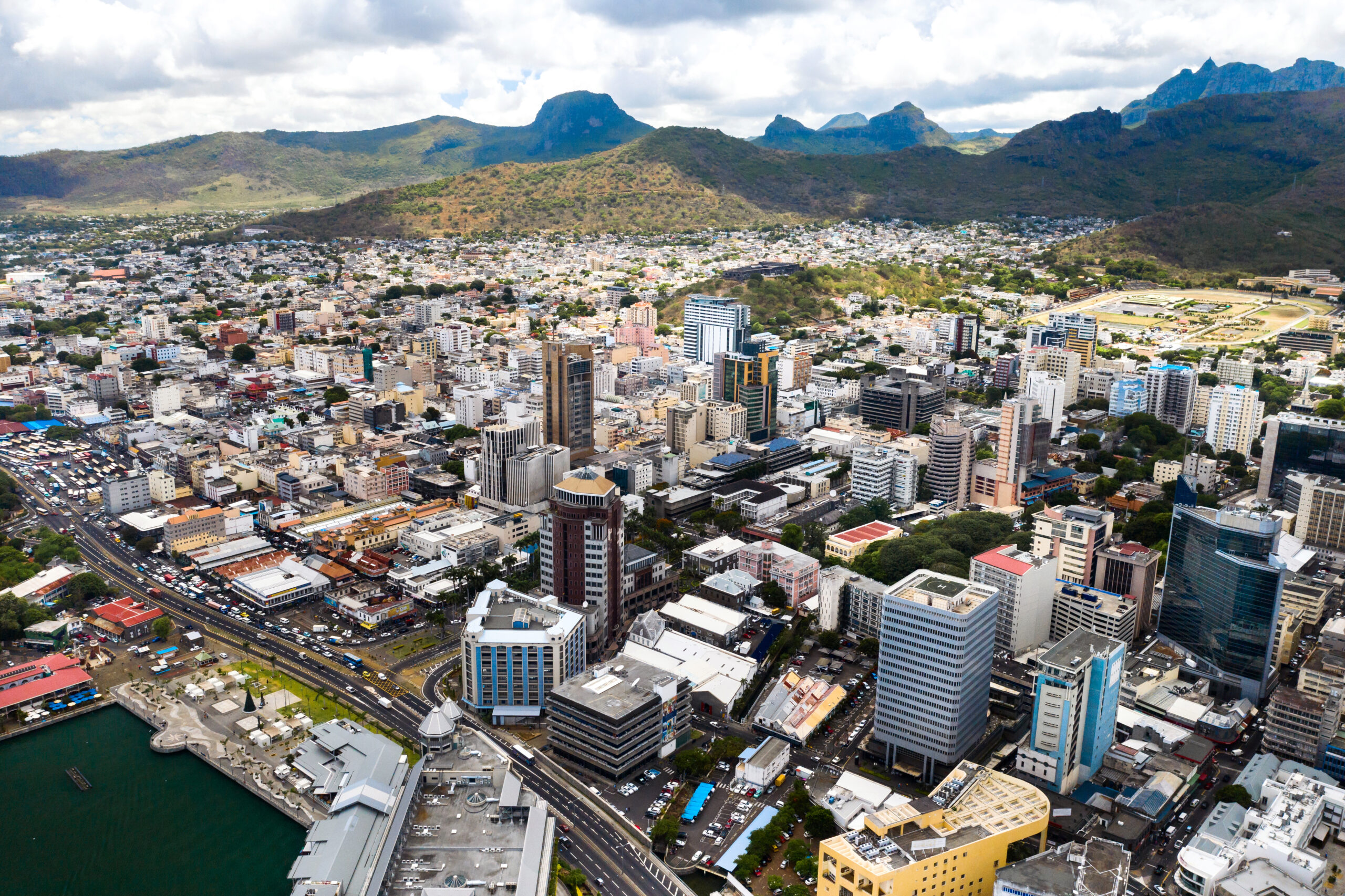 Aerial view of the city of Port-Louis, Mauritius, Africa.